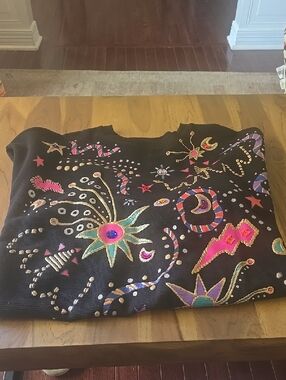 Black Embroidered Cosmic Graphic Sweatshirt